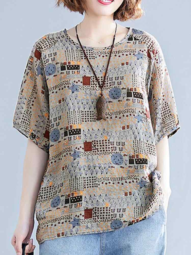 Casual Printed O-neck Overhead Short Sleeve T-Shirt