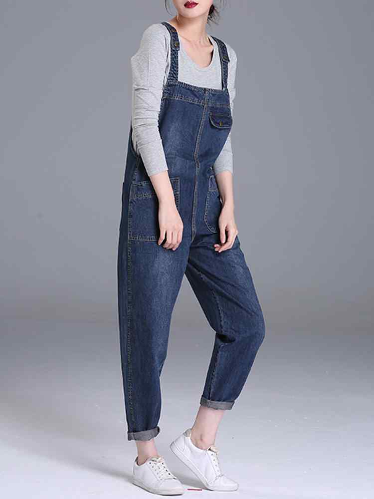 Casual Denim Pockets Rompers For Women