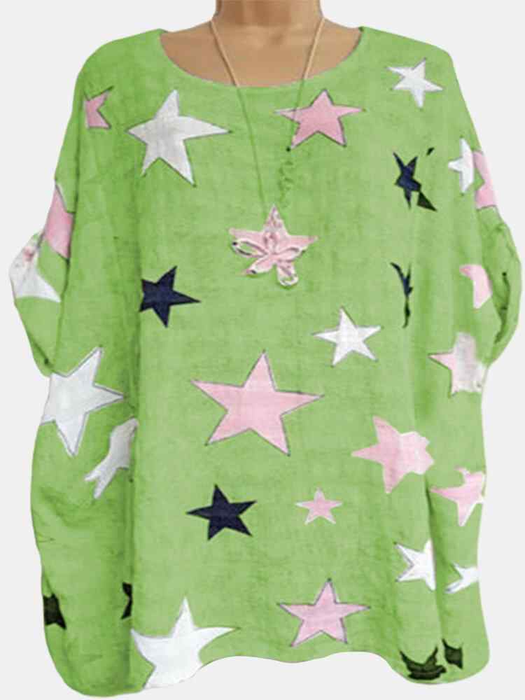 Star-shaped Printed Short Sleeve O-neck T-Shirt For Women