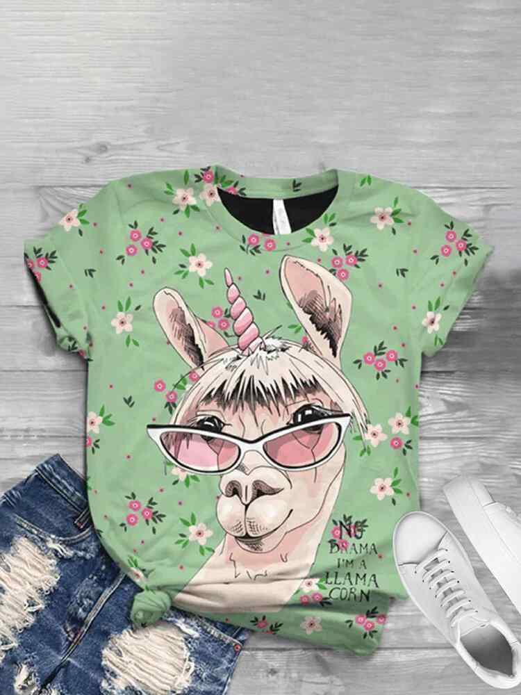 Cartoon Printed Short Sleeve O-enck T-shirt For Women